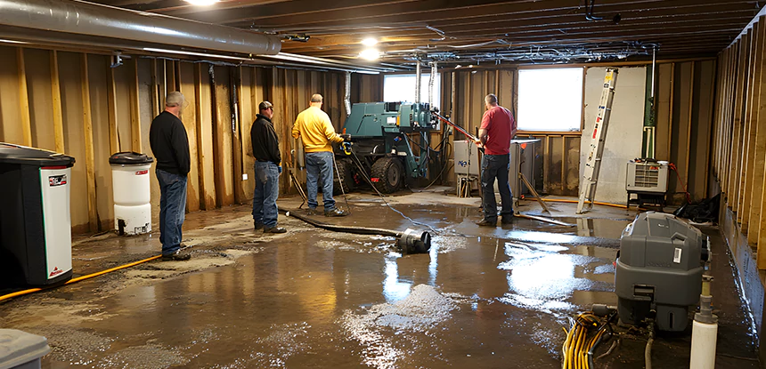 Cleaning Sewage From Basement Floor in Oakman